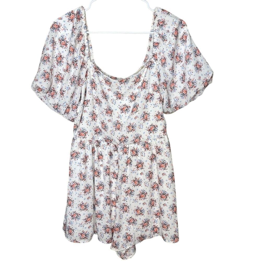 Altar'd State Floral Bubble Short Puff Sleeve Romper Beach Size XL